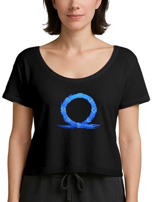 Z zepplin God Of War Ragnarok Blue Logo Siyah Kadın Tişört