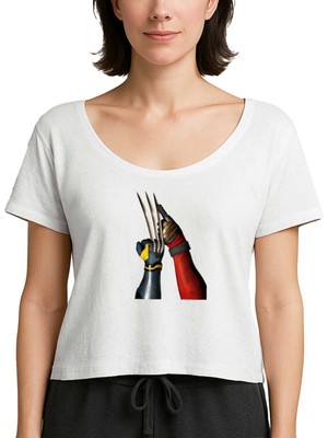 Z zepplin Deadpool Wolverine Poster Beyaz Kadın Tişört