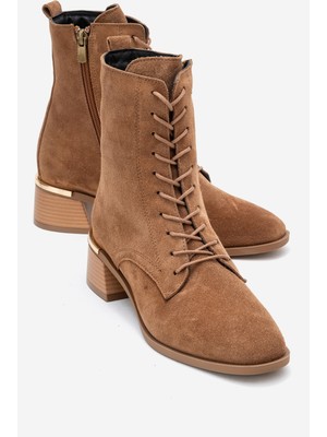 Luvi Avıa Toprak Süet Hakiki Deri Hakiki Deri Kadın Kalın Topuklu Bot