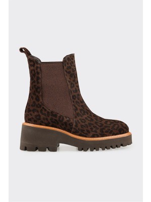 Elle Kahve Hayvan Desenli Deri Kadın Günlük Bot