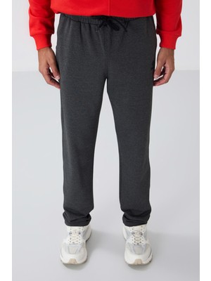 Tommy Life Antrasit Melanj Bağcıklı Cepli Standart Kalıp Klasik Paça Erkek Eşofman Alt - 84682