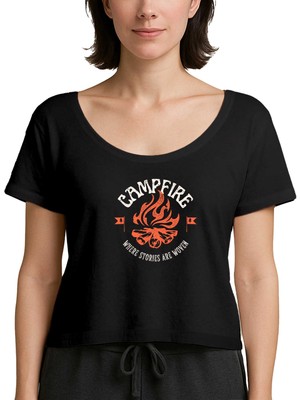 Zepplin Giyim Camp Fire Siyah Kadın Tişört