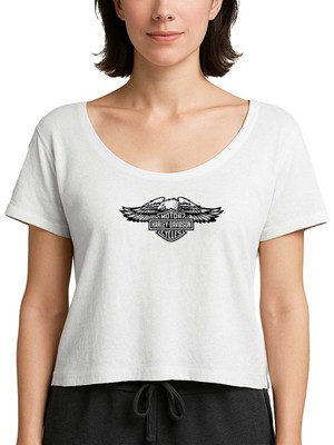 Z zepplin Harley Chopper Wings Eagle Silhouette Beyaz Kadın Tişört