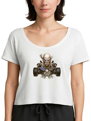 Z zepplin Skull Car Beyaz Kadın Tişört