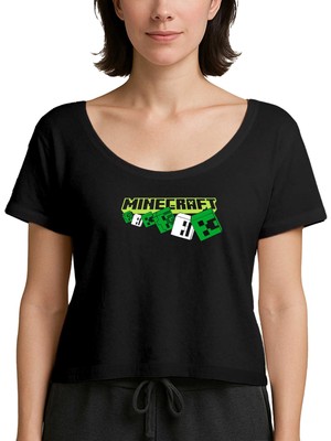 Zepplin Giyim Minecraft Skeleton And Creeper Siyah Kadın Tişört