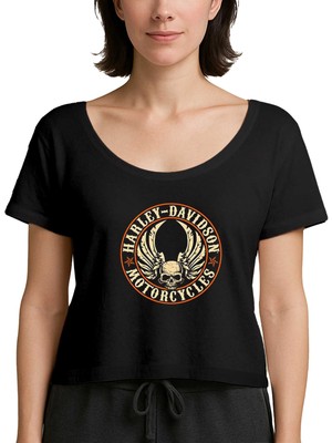 Z zepplin Harley Chopper Wings Skull Siyah Kadın Tişört