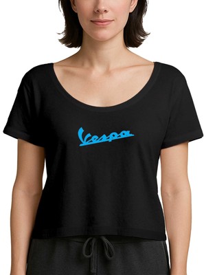 Z zepplin Vespa Text Blue Siyah Kadın Tişört