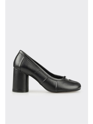 Elle Siyah Deri Kadın Topuklu Ayakkabı