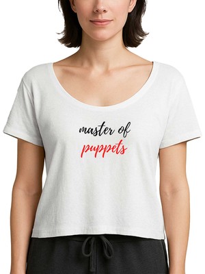 Z zepplin Metallica Master Of Puppets Text Beyaz Kadın Tişört