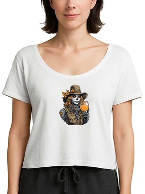 Z zepplin Kovboy Woman Skull Beyaz Kadın Tişört