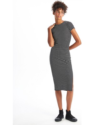 Lc Waikiki Yeni Sezon Bisiklet Yaka Çizgili Kısa Kollu Kadın Bodycon Elbise