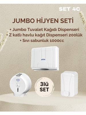 Palex 3 Lü Jumbo Hijyen Seti - Sıvı Sabunluk+Jumbo Tuvalet Kağıdı Dispenseri+Z Katlı Havlu Dispenser BEYAZ