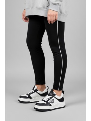 Lufian Jennıfer Siyah-Beyaz Kadın Hakiki Deri Spor Ayakkabı