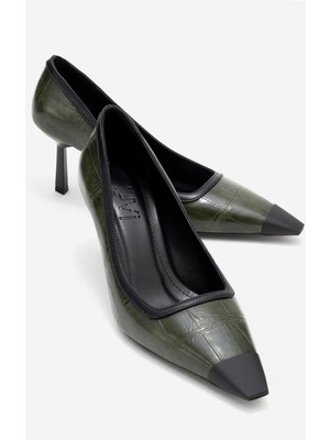 Luvi Rona Yeşil Baskı Mat Burunlu Kadın Topuklu Ayakkabı