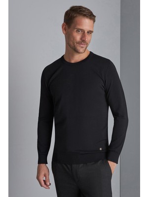 İGS Siyah Slim Fit Dar Kalıp Bisiklet Yaka Düz Uzun Kollu  Triko