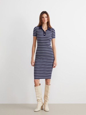Lc Waikiki Yeni Sezon Polo Yaka Çizgili Elbise