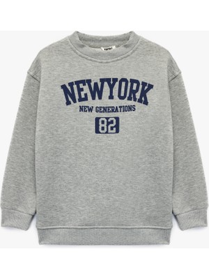 Koton Oversize Uzun Kollu Bisiklet Yaka Şardonlu Baskılı Sweatshirt