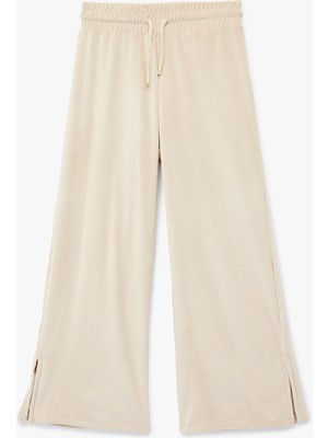 Koton Beli Bağlamalı Yırtmaç Detaylı Kadife Geniş Paça Pantolon