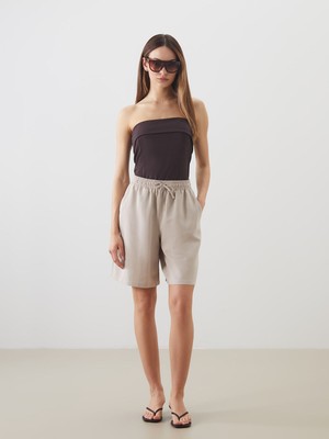 Lc Waikiki Yeni Sezon Beli Lastikli Keten Karışımlı Kadın Şort