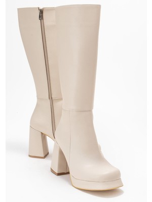 Ccway Kadın Platform Taban Çizme BEJ CİLT