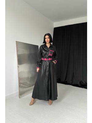 Bosel Siyah Garnili Etekli Deri Takım