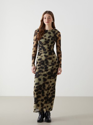 Lc Waikiki Yeni Sezon Bisiklet Yaka Leopar Desenli Elbise