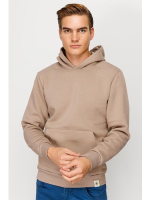 İGS Erkek Camel Kapüşonlu Rahat Kalıp Günlük Sweatshirt