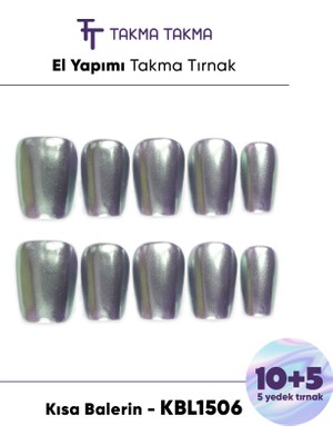 Takma Takma 10'lu Gümüş Kısa Balerin KBL1506 Tekrar Kullanılabilir El Yapımı Protez Takma Tırnak - Gümüş-M