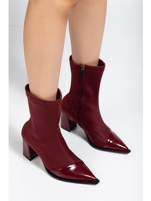 Shemard Kadın Bordo Streç Rugan Bilekli Orta Boy Topuklu Bot