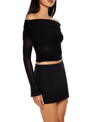 F21 Kristal Taşlı Omuz Açık Bluz
