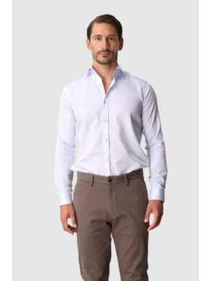 İGS Açık Mavi Slim Fit Dar Kalıp Klasik Yaka Düz Uzun Kollu Cepsiz %100 Pamuk Non Iron Ütü İstemeyen Gömlek
