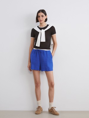 Lc Waikiki Yeni Sezon Beli Lastikli %100 Keten Kadın Şort