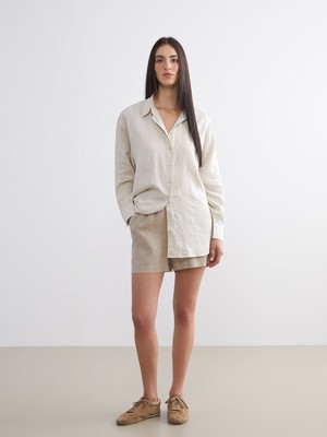 Lc Waikiki Yeni Sezon Beli Lastikli %100 Keten Kadın Şort