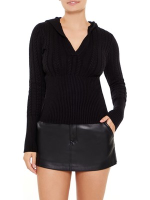 F21 Kapüşonlu Örgü Kazak