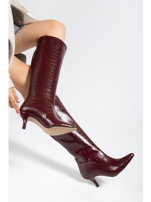 Shemard Bordo Kroko Günlük Kadın Çizme