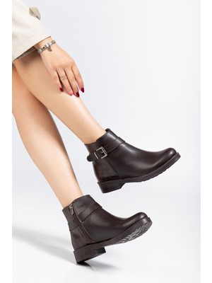 Shemard Kahve Kroko Toka Aksesuarlı Fermuarlı Günlük Kadın Bot