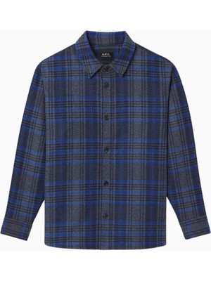 A.p.c Bobby Gri–mavi Ekoseli Lüks Italyan Yün Üst Gömlek