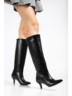 Shemard Siyah Kırışık Rugan Günlük Kadın Çizme