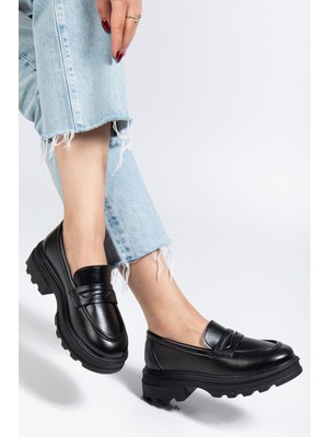 Shemard Siyah Yanki Yüksek Tabanlı Loafer Ayakkabı