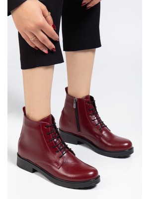 Shemard Bordo Yanki Bağcıklı Fermuarlı Günlük Kadın Bot