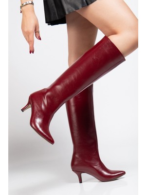 Shemard Bordo Kırışık Rugan Günlük Kadın Çizme