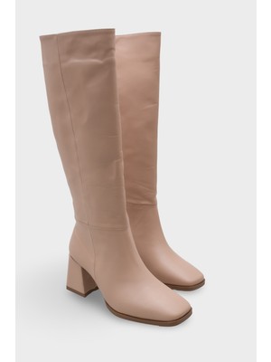 Capone Outfitters Merilyn  Küt Burunlu Kalın Orta Topuklu Fermuarlı Uzun Kadın Çizme