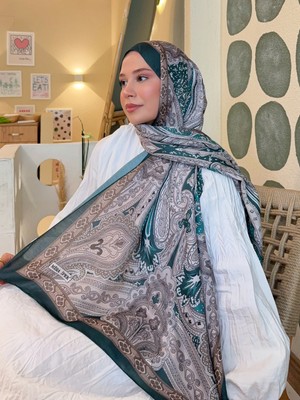 Mira İpek Retro Desen Pamuk Şal Zümrüt Yeşili Ps1