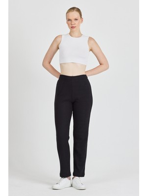 Mmetalic Kadın Siyah Yüksek Bel Fitilli Bol Paça Günlük Ince Eşofman Altı Pijama