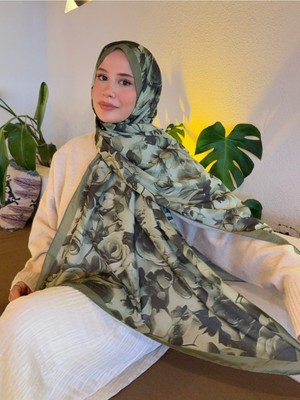 Mira İpek Desenli Pamuk Soft Şal Vera Serisi Haki PS124