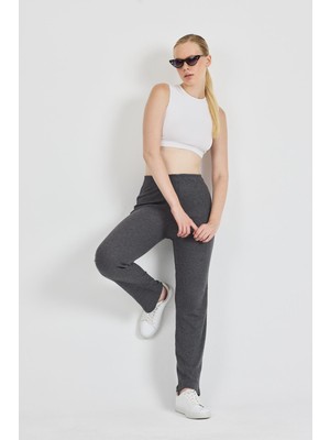 Mmetalic Kadın Füme Yüksek Bel Fitilli Bol Paça Günlük Ince Eşofman Altı Pijama