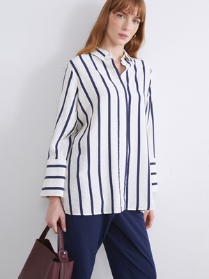 Lc Waikiki Yeni Sezon Büyük Beden Çizgili Kadın Gömlek Tunik