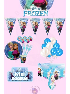 Evabrite Frozen Elsa 24 Kişilik Konuşma Balonlu Doğum Günü Parti Seti - Elsa Konsept Parti Süsü