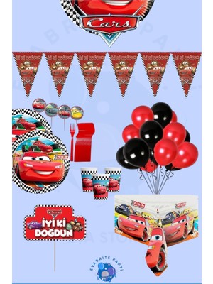 Evabrite Cars Arabalar Şimşek Mgueen Konuşma Balonlu 16 Kişilik Set Doğum Günü Parti Malzemeleri