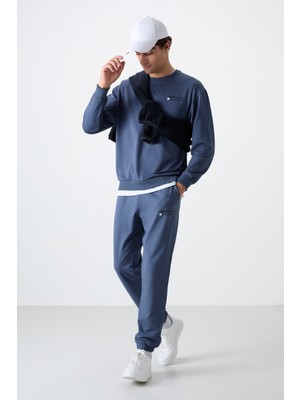 Tommy Life Petrol Casual O Yaka Lastik Paça Pamuklu Erkek Standart Kalıp Eşofman Takımı - 85120
